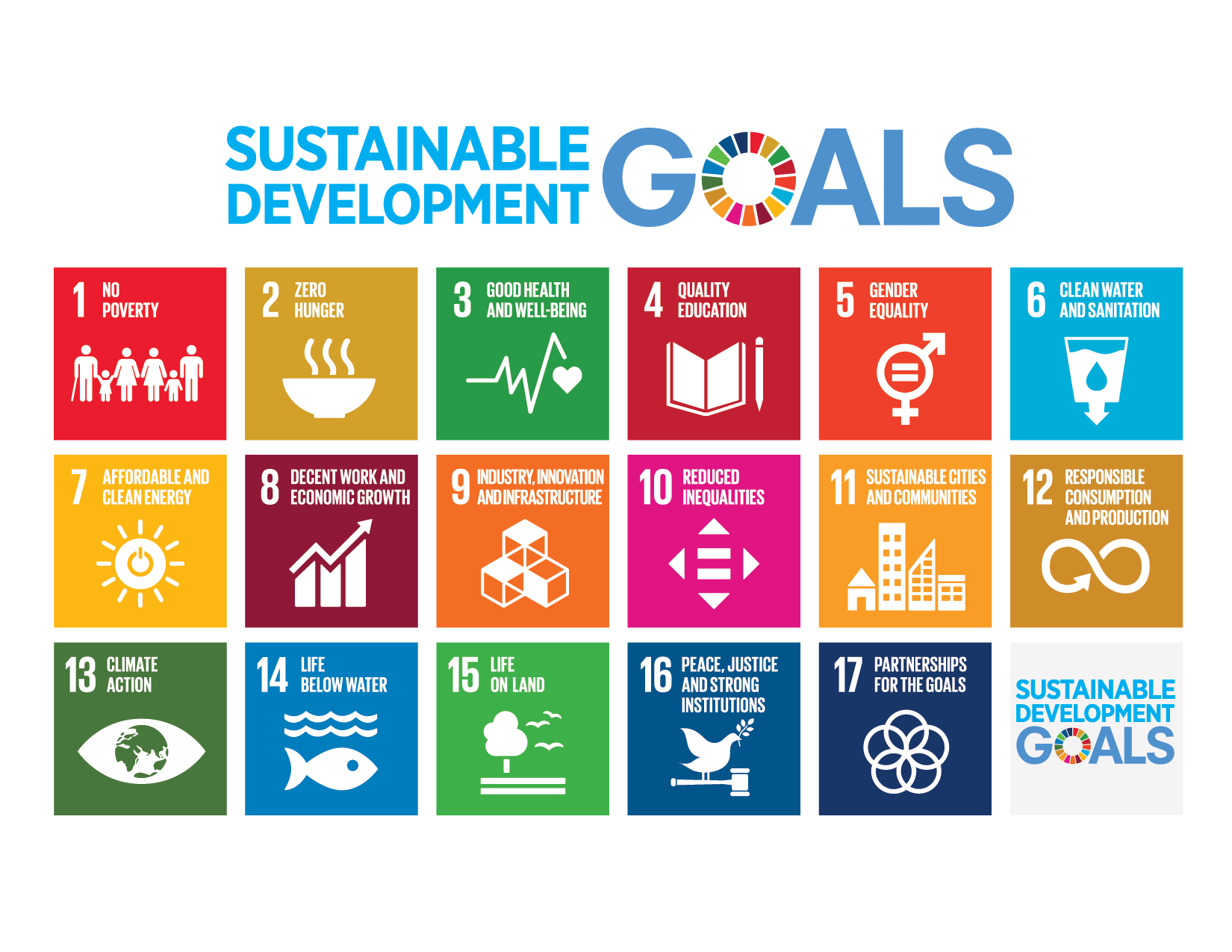 SDGs grid showing icons for the 17 UN goals